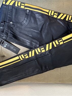 LF Marked Black Women's Jeans with Yellow Side Stripe